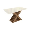 Ver imagem 1 de Mesa de Sala Jantar Graviola C/tampo Madeirado C/ Vidro 90x160cm Nogueira/off White/vidro Off White