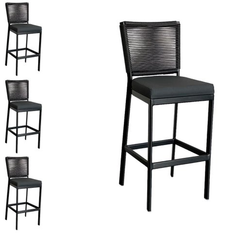 Kit 4 Banqueta para Balcão de Alumínio e Corda Sintética