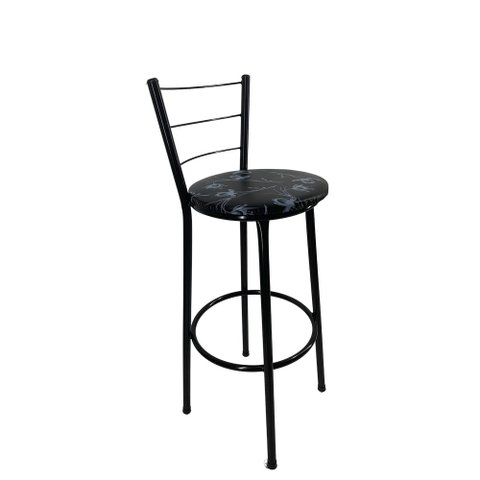 Banqueta Alta Preta Cozinha Gourmet Americana - Preto Floral