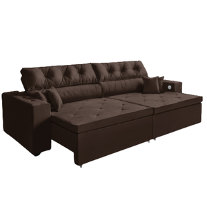 Sofá 5 Lugares Smart 3,02 Metros Marrom Retrátil Reclinável Tecnologia Carregamento 3 Portas Usb - S