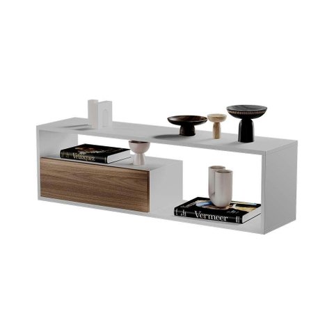 Rack Nicho Aparador Roma Branco com Freijó para Tv Sala Quarto