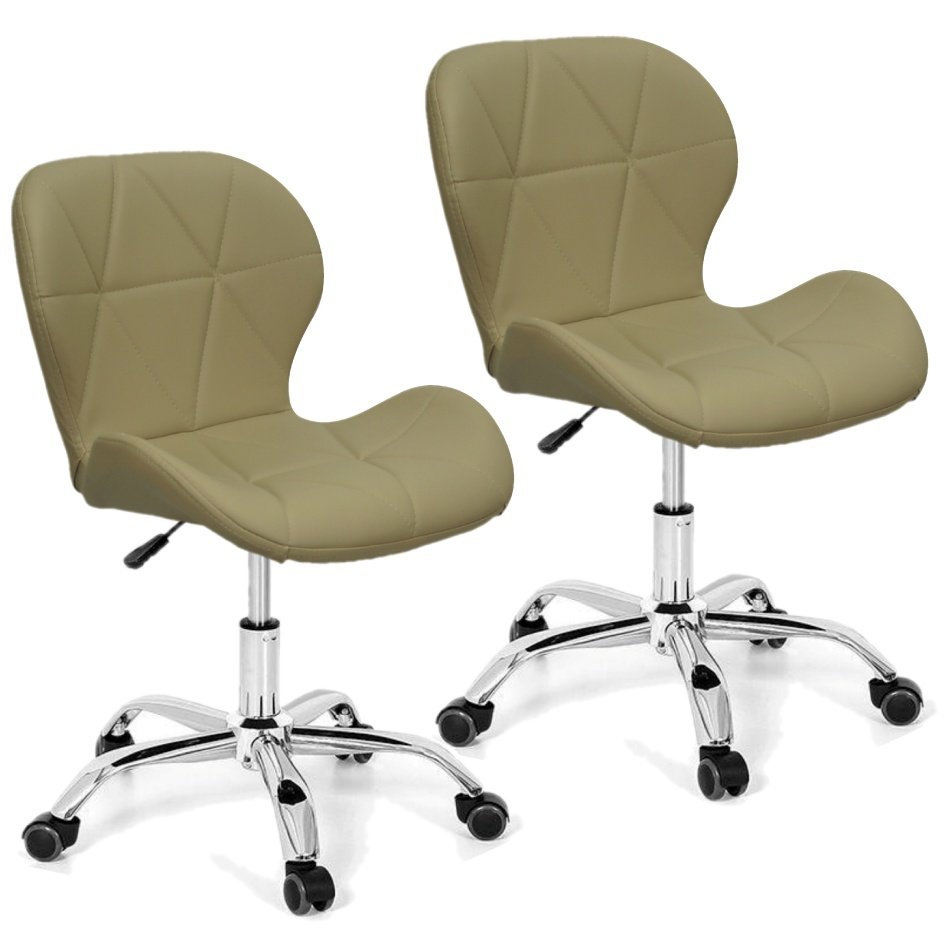 Kit 2 Cadeiras Slim Office Estofada Base Giratória Cromada - Nude - 1