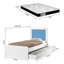 Ver imagem 4 de Cama Bibox Luara Solteiro com Auxiliar e Colchões D20 para Quarto Infantil Decorado - Branco/azul