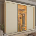 Ver mais imagens de Guarda-Roupa Casal 3 Portas com 1 Porta Reflecta com LED com Pés 100% MDF Platinum Off White