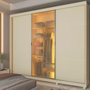Ver imagem 1 de Guarda-Roupa Casal 3 Portas com 1 Porta Reflecta com LED com Pés 100% MDF Platinum Off White