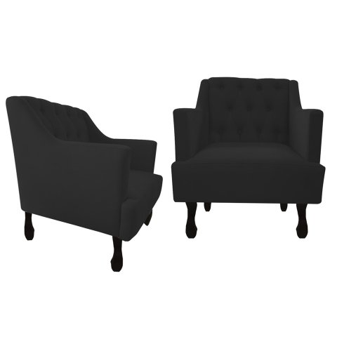 Kit 2 Poltronas Decorativa Julia Couro Preto Pés Madeira Mz Decor