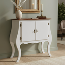 Ver imagem 1 de Cômoda de Madeira com 2 Portas Bombê - Branco Laca com Tampo Imbuia Glazer