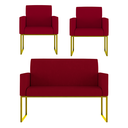 Ver imagem 1 de Kit Sofá 2 Lugares + 2 Poltronas Recepção Sala Base Dourada Cor:vermelho