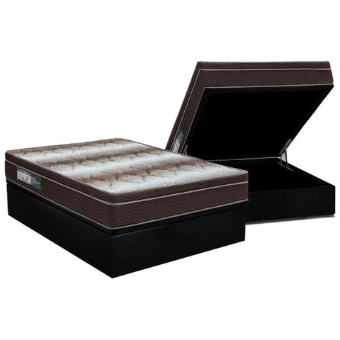 Cama Box Baú Casal Colchão Anatômico Ortobom Ortopédico Light + Base Crc Suede Black(138x188)