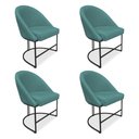 Ver imagem 1 de Kit 04 Cadeiras Poltrona de Jantar Bela Suede Base Metálica Industrial Preto Azul Turquesa