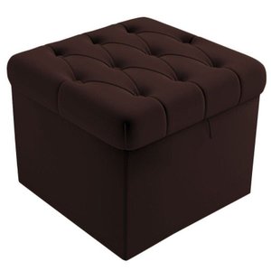 Puff Baú Capitonê Quadrado Suede Marrom