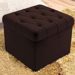 Puff Baú Capitonê Quadrado Suede Marrom - 3