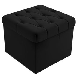 Puff Baú Capitonê Quadrado Suede Preto - 1