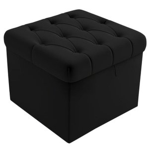 Puff Baú Capitonê Quadrado Suede Preto