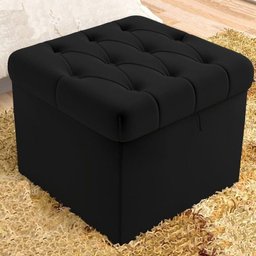 Puff Baú Capitonê Quadrado Suede Preto - 3