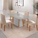 Ver imagem 1 de Mesa de Jantar Diane 120cm Tampo MDF Vidro Cadeiras Eloise Moderna Veludo Creme Off White Naturale