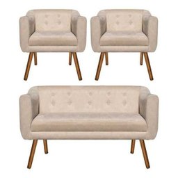 Kit Namoradeira 2 Lugares e 02 Poltronas Julia Suede Bege - D'Rossi - 1