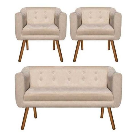 Kit Namoradeira 2 Lugares e 02 Poltronas Julia Suede Bege - D'Rossi