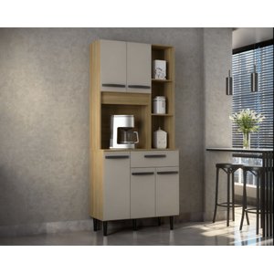 Armário Cozinha Compacta Malu 5 Portas 1 Gaveta MDP/MDF  Off White/Caravalho Poquema Móveis