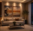 Ver imagem 2 de Quadros Decorativos Sala Pôr do Sol Refletido 100x70 Moldura Cobre Vidro