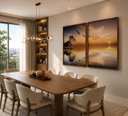 Ver imagem 1 de Quadros Decorativos Sala Pôr do Sol Refletido 100x70 Moldura Cobre Vidro