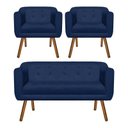 Ver imagem 1 de Kit Namoradeira 2 Lugares e 2 Poltronas Julia Suede Azul Marinho - D'Rossi