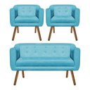 Ver imagem 1 de Kit Namoradeira 2 Lugares e 02 Poltronas Julia Suede Azul Turquesa - D'Rossi