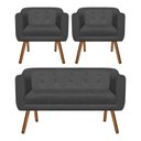 Ver imagem 1 de Kit Namoradeira 2 Lugares e 02 Poltronas Julia Suede Grafite - D'Rossi