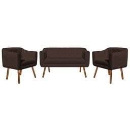 Kit Namoradeira 2 Lugares e 02 Poltronas Julia Suede Marrom - D'Rossi - 2 Kit Namoradeira 2 Lugares e 02 Poltronas Julia Suede Marrom - D'Rossi - 2