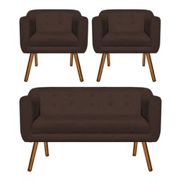 Kit Namoradeira 2 Lugares e 02 Poltronas Julia Suede Marrom - D'Rossi - 1 Kit Namoradeira 2 Lugares e 02 Poltronas Julia Suede Marrom - D'Rossi - 1