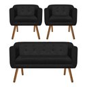 Ver imagem 1 de Kit Namoradeira 2 Lugares e 2 Poltronas Julia Suede Preto - D'Rossi