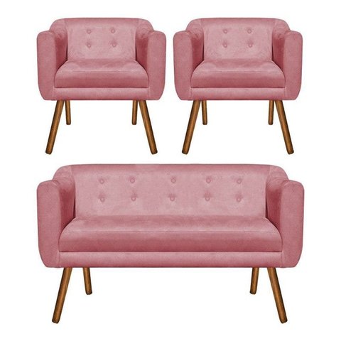 Kit Namoradeira 2 Lugares e 02 Poltronas Julia Suede Rose - D'Rossi