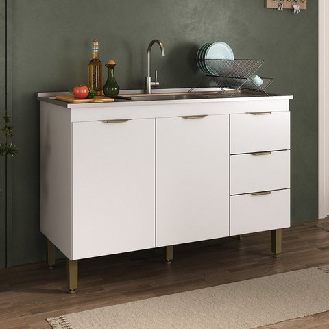 Balcão para Pia de Cozinha 3 Gavetas 120cm Branco