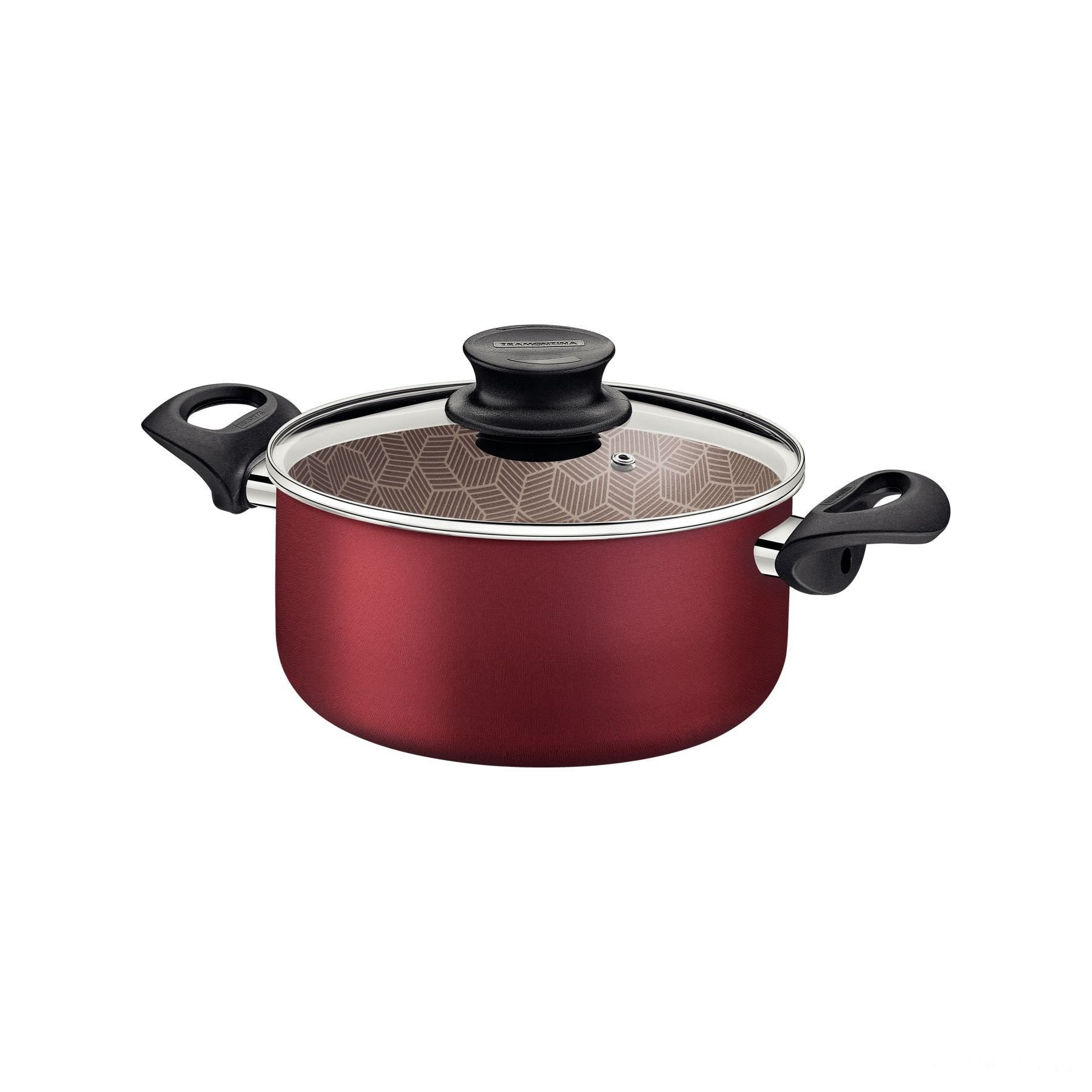 Caçarola Tramontina Paris Antiaderente Starflon Max Vermelho com Tampa de Vidro 20 Cm 2,9 L Tramonti