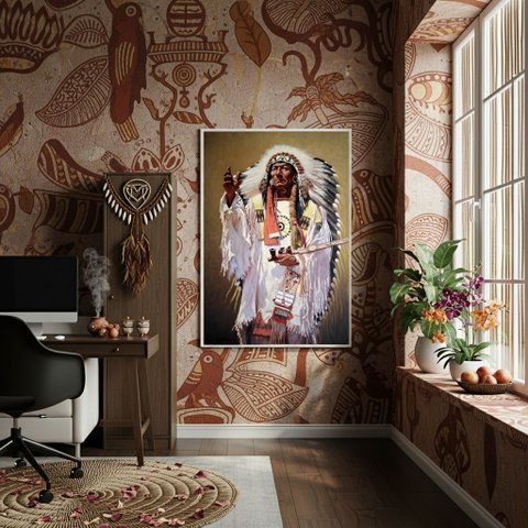 Quadro Decorativo Caboclo Pena Branca - 70x50cm:moldura Preta