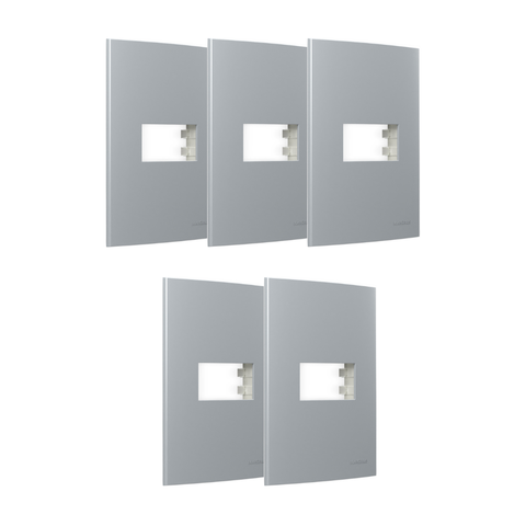 Kit 5 Placa 4x2 1 Posto Cinza com Suporte Sleek Margirius Cor:cinza