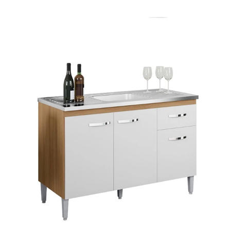 Balcão Gabinete de Pia Gabriela 120cm Amendôa/branco sem Tampo - Ajl Moveis