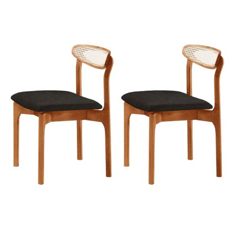 Conjunto com 2 Cadeiras Premium em Madeira Maciça Monaco Marrom Linho Preto/Imbuia Natural