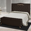 Ver imagem 4 de Kit Cabeceira de Cama e Calçadeira Baú Barcelona Capitonê Casal 140 Cm Suede Marrom Casa Móveis