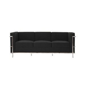 Sofa Le Corbusier de 3 Lugares Cromado em Sintético Preto Cor Preto