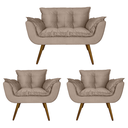 Ver imagem 1 de Jogo Namoradeira e 2 Poltronas Estofadas Sala de Visitas Opala Suede Bege - LM DECOR