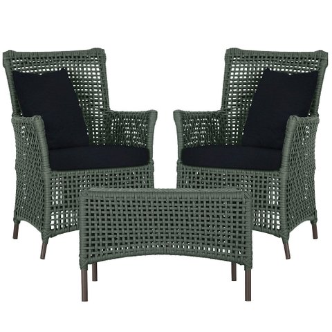 2 Poltronas e 1 Mesa Igapó em Alumínio Pintura Marrom Corda Náutica Estofado 12