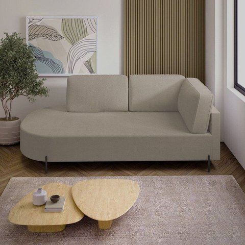Sofá Living Orgânico 2 Lugares 175cm Base de Ferro Braço Lado Direito Norten Veludo Bege Claro