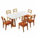 Ver imagem 3 de Conjunto de Mesa Oval com 6 Cadeiras 100% MDF com Encosto Telado Bolonha Marrom/Madeirado/Terracota/Off White