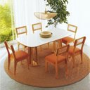 Ver imagem 1 de Conjunto de Mesa Oval com 6 Cadeiras 100% MDF com Encosto Telado Bolonha Marrom/Madeirado/Terracota/Off White