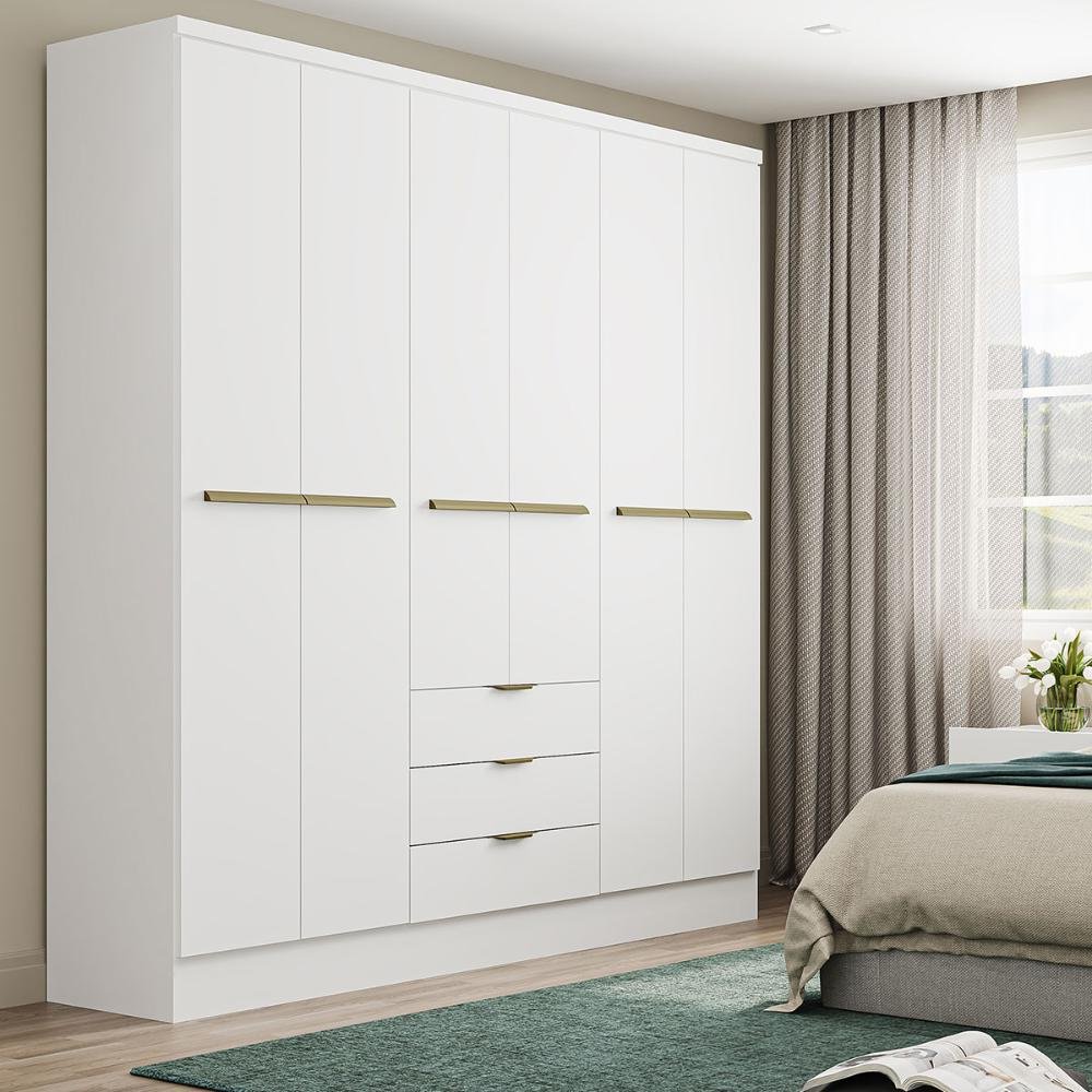 Roupeiro Troy Carraro Mdp C/ 6 Portas 3 Gavetas 1,80m Branco Cor