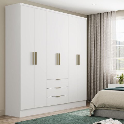 Roupeiro Troy Carraro Mdp C/ 6 Portas 3 Gavetas 1,80m Branco Cor:branco