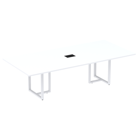 Mesa de Reunião com Caixa de Tomada Retangular 200 x 90 cm Pé Tub PE25 em MDP Cor Branco Base Branca
