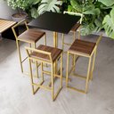 Ver imagem 1 de Jogo Mesa Alta Bistrô Quadrada Preta 4 Banquetas Imbuia Confort Industrial Dourado Don Castro Decor 