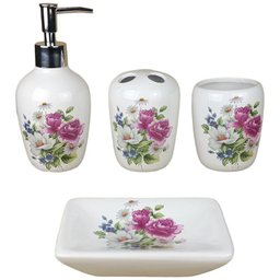 KIT BANHEIRO CERÂMICA 4 PEÇAS - SUSAN - FLORES - 1